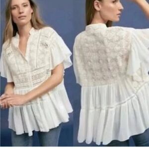 Anthropologie White Lace Women Top